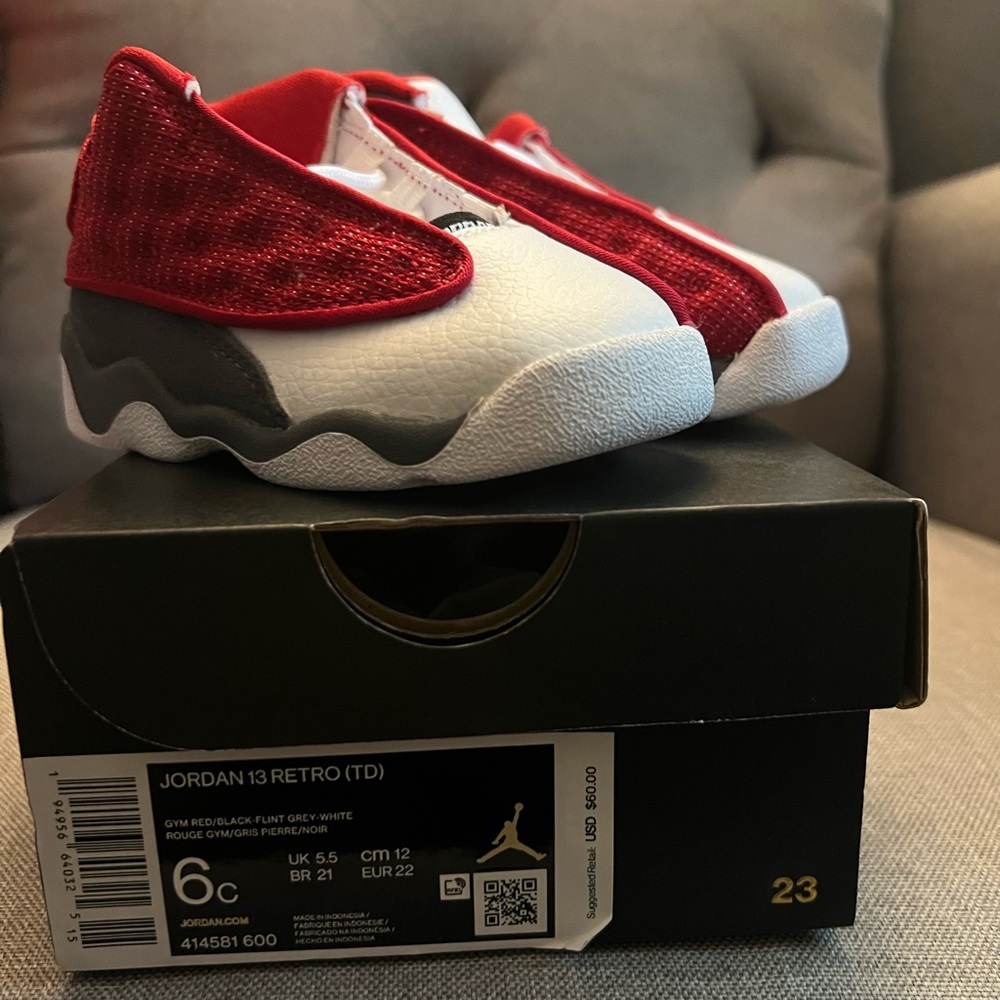 🆕 Jordan 13 Retro Kids Sneakers - Red, White, and Gray